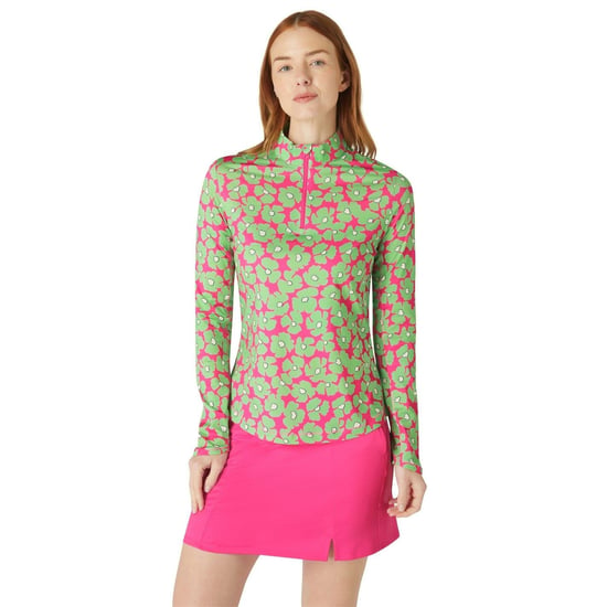 Women's Callaway Floral Print Zip Neck Long Sleeve Athletic Top in Cheeky Pink - Image 2