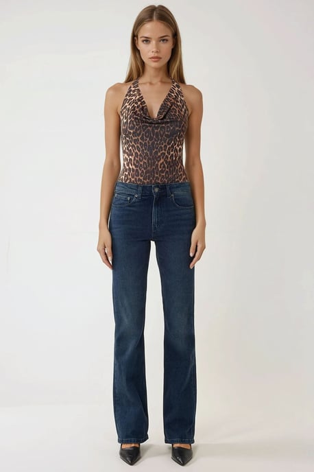 Leopard Print Slim Fit Shawl Collar Bodysuit - Image 3