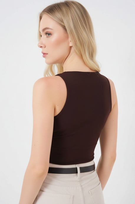 Fitted Mouwloos Crew Neck Romper met Drukknoopsluiting - Image 3