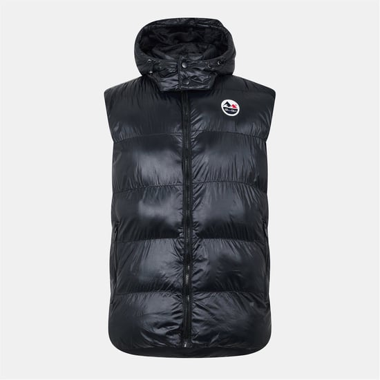 Men's Born Rich Hooded Snap Button Gilet with Zipped Pocket and Logo Badge in Black - Image 1