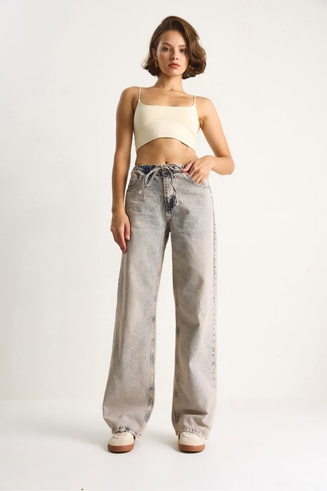 Hög midja raka jeansbyxor - Image 3