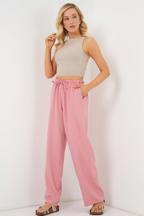 Wide Leg Relaxed Pants with Drawstring - Image 1