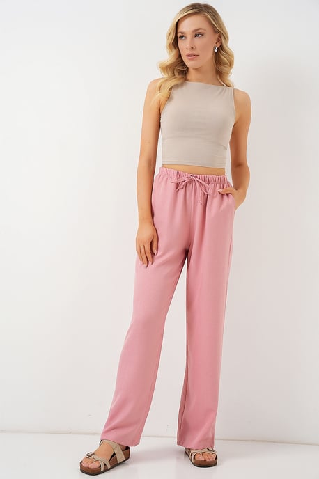 Wide Leg Relaxed Pants with Drawstring - Image 3