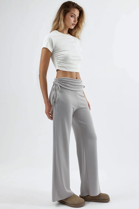Modal Touch Hoge Taille Wijde Pantalon met Gathered Detail - Image 2