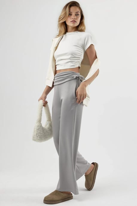 Modal Touch Hoge Taille Wijde Pantalon met Gathered Detail - Image 4