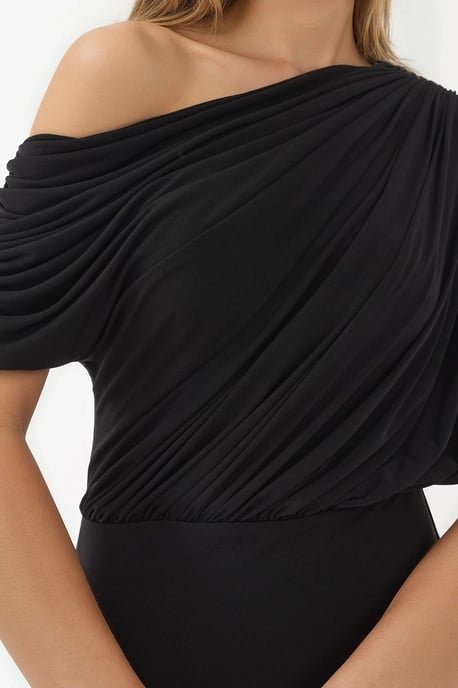 Slit Detailed Asymmetrical Collar Elastic Midi Wrap Dress - Image 4