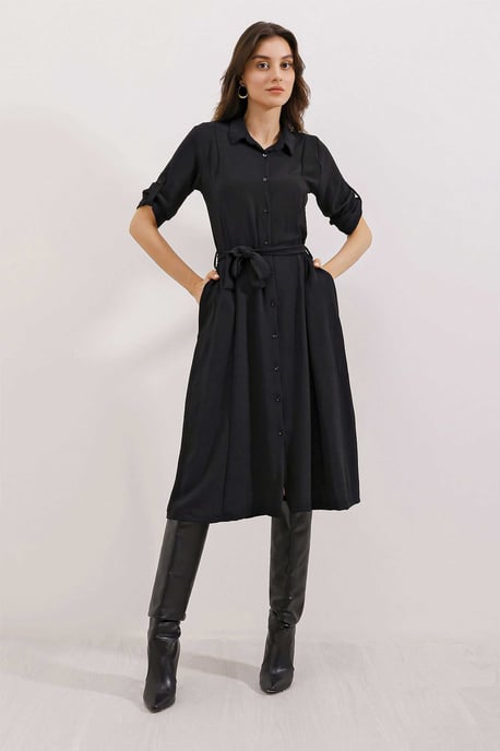 Textured Midi-jurk met Strik - Image 2