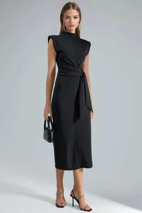 Kraage-detail Midi-jurk met Strik - Image 3