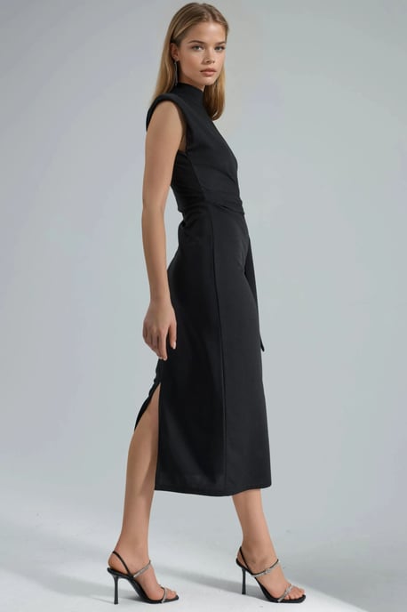 Kraage-detail Midi-jurk met Strik - Image 4