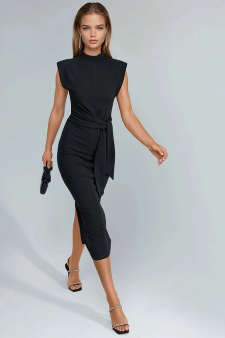 Kraage-detail Midi-jurk met Strik - Image 6
