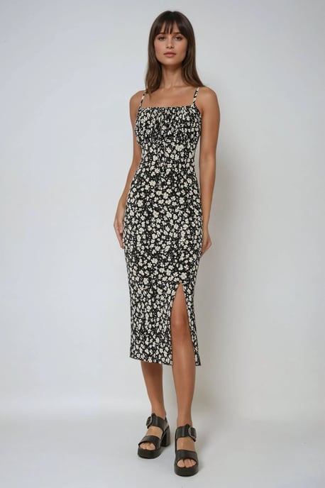 Allover Bloemenprint Bodycon Midi Jurk met Split - Image 2