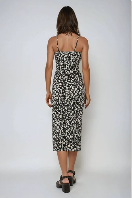 Allover Bloemenprint Bodycon Midi Jurk met Split - Image 4