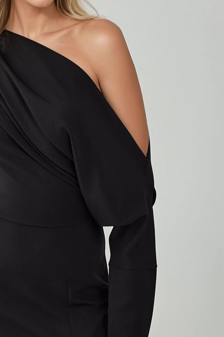 Asymmetrische Kraag Bodycon Midi Jurk met Splits - Image 2
