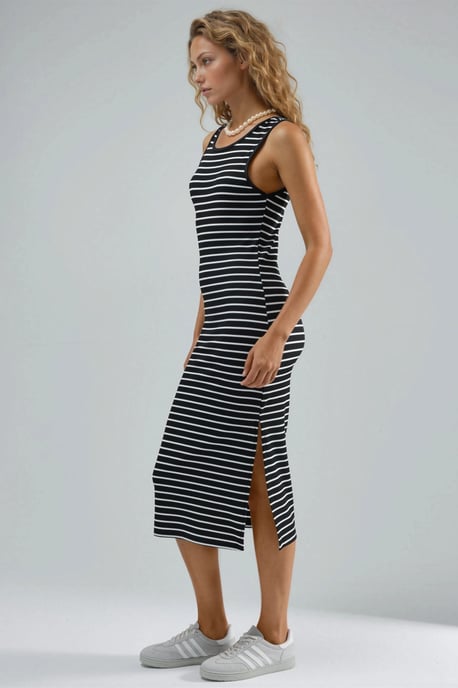 Gestreepte U-Hals Bodycon Midi Jurk - Image 2