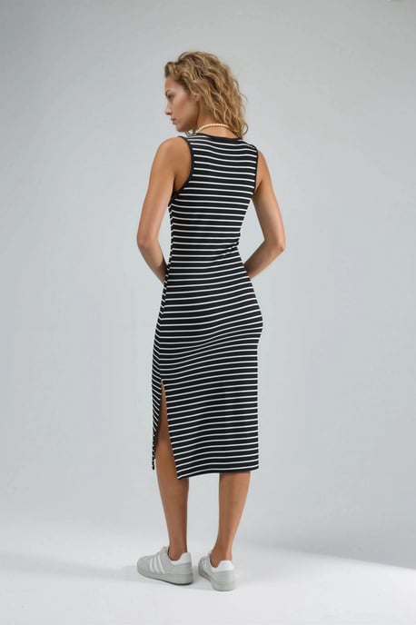 Gestreepte U-Hals Bodycon Midi Jurk - Image 3