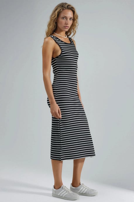 Gestreepte U-Hals Bodycon Midi Jurk - Image 4