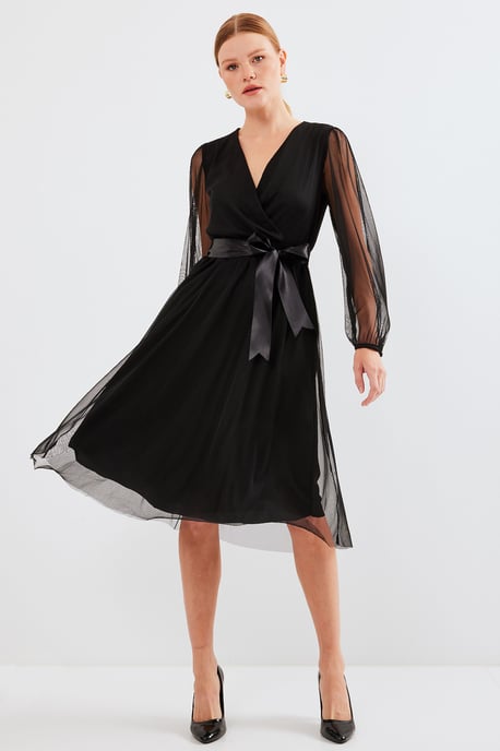 Midi Tule Jurk met Strik en V-hals - Image 2