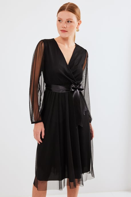 Midi Tule Jurk met Strik en V-hals - Image 3