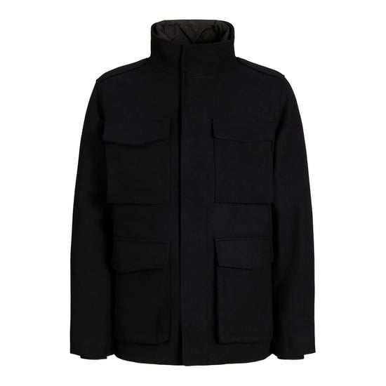 Men's Jack and Jones Alex High Neck Flap Pocket Field Jacket in Black - Image 1