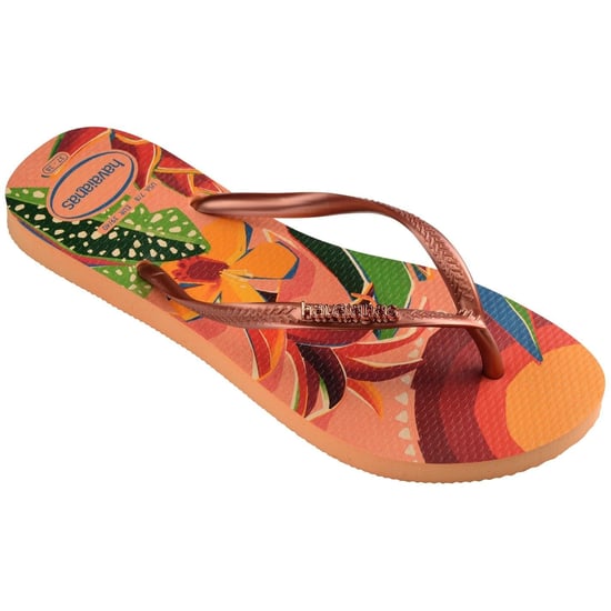 Women's Havaianas Slim Tropical Floral Flip Flops in Peach - Image 2