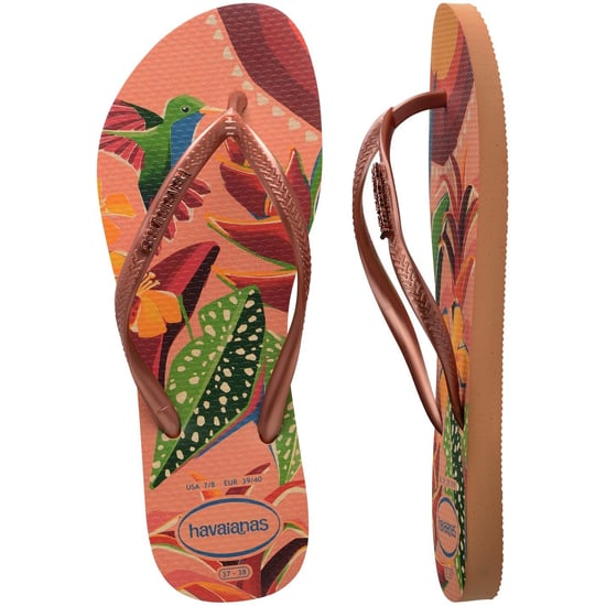 Women's Havaianas Slim Tropical Floral Flip Flops in Peach - Image 3