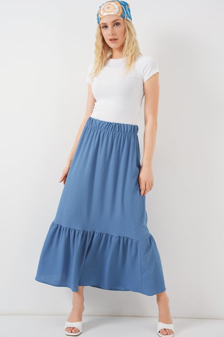Texturerad Maxi Stickad Kjol med Elastisk Midja - Image 3