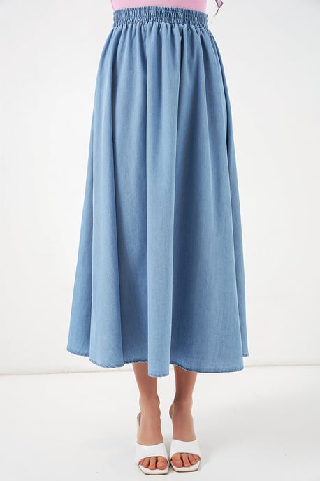Högmidjad A-linjeformad denim maxi kjol - Image 2