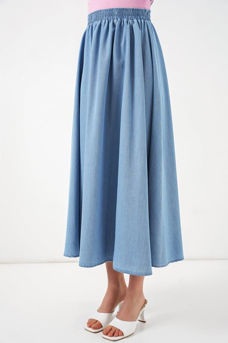 Högmidjad A-linjeformad denim maxi kjol - Image 3