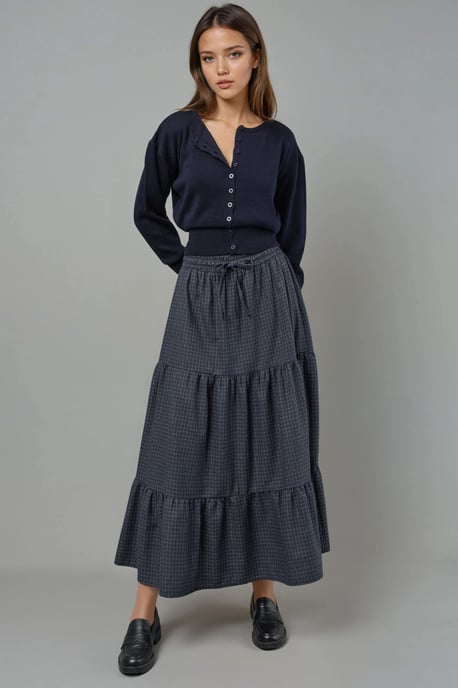 Elastische Taille Gecontroleerde Geknoopte Laagjes Maxi Rok - Image 2