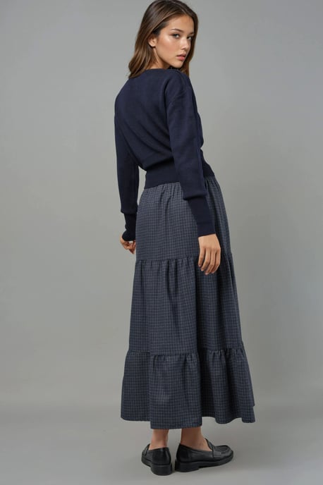 Elastische Taille Gecontroleerde Geknoopte Laagjes Maxi Rok - Image 5