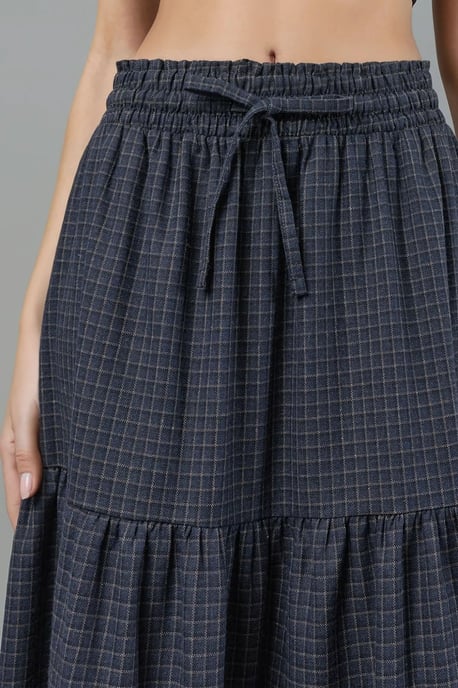 Elastische Taille Gecontroleerde Geknoopte Laagjes Maxi Rok - Image 6