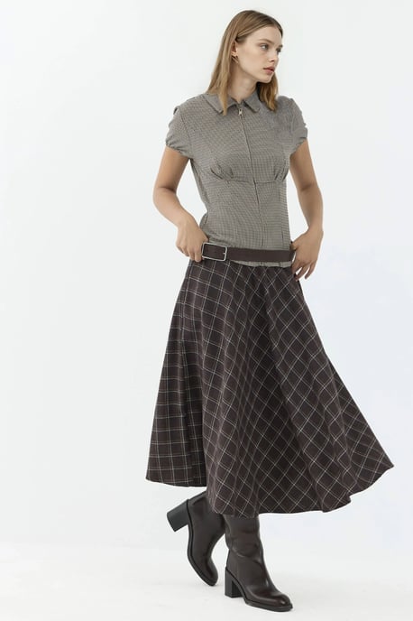 Plaid Maxi Skirt with A-Form Fit - Image 5
