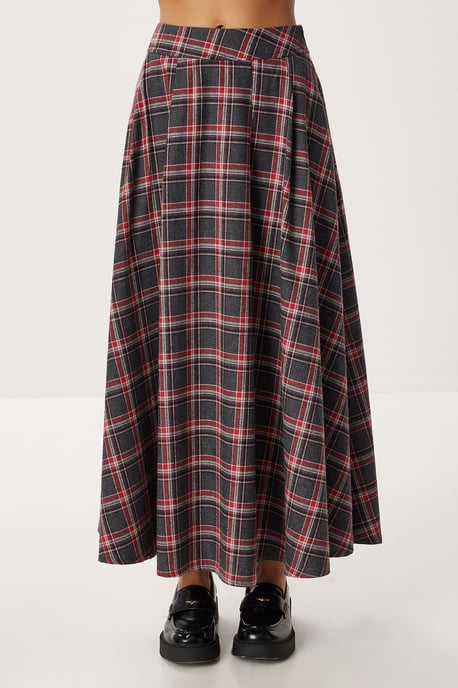 Geruite Hoge Taille Plissé Midi Rok - Image 4