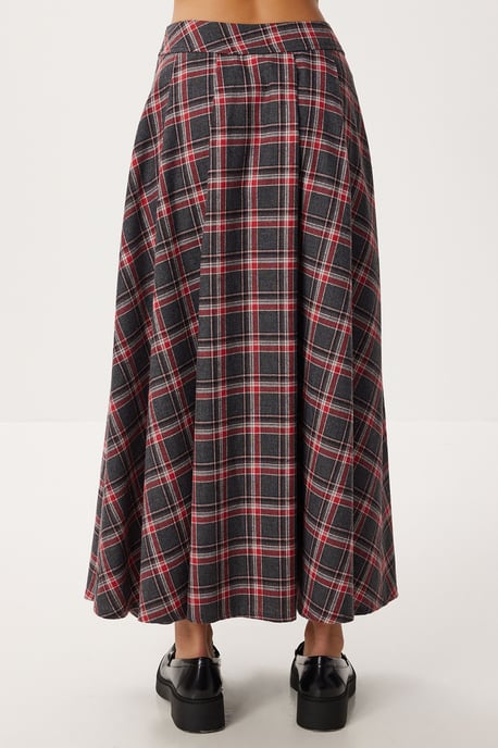Geruite Hoge Taille Plissé Midi Rok - Image 6