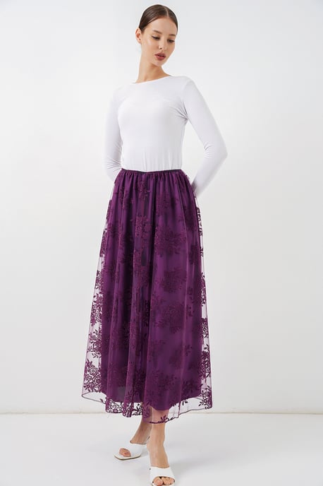 Floral High Waist Maxi Skirt - Image 3