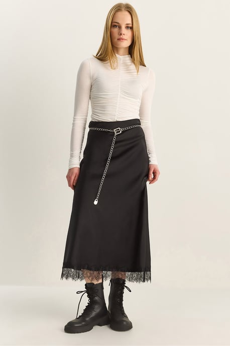 Högmidjad Satin A-Linje Maxi Kjol - Image 1