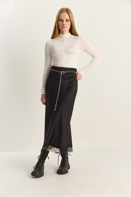Högmidjad Satin A-Linje Maxi Kjol - Image 2