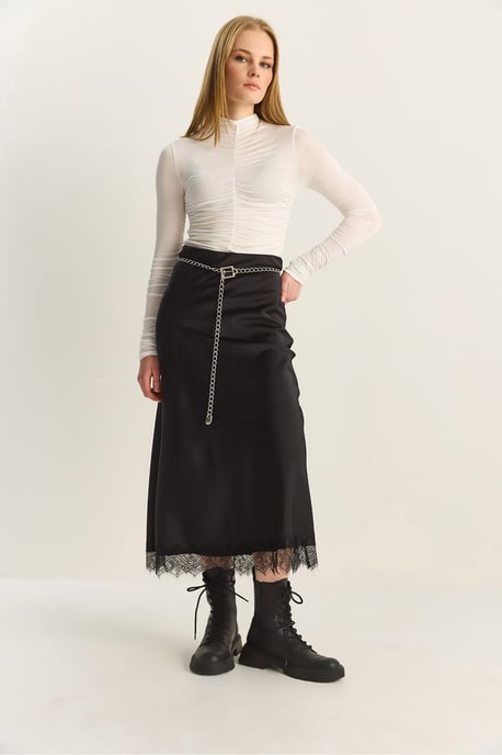 Högmidjad Satin A-Linje Maxi Kjol - Image 3