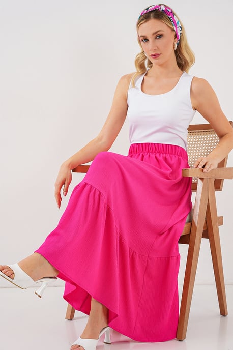 Texturerad Maxi Stickad Kjol med Elastisk Midja - Image 3