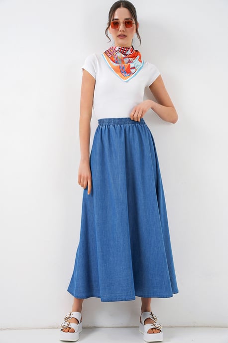Hög midja A-linjeformad denimmaxikjol - Image 3