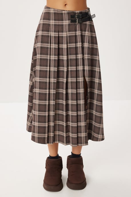 Riem Gedetailleerde Hoge Taille Lange Ruitjurk - Image 5
