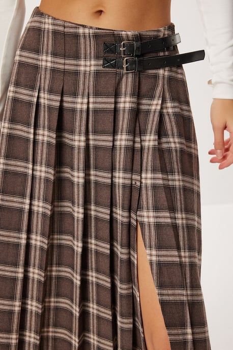 Riem Gedetailleerde Hoge Taille Lange Ruitjurk - Image 6