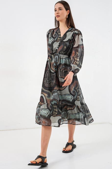 V-hals Midi-jurk met knoopsluiting - Image 2