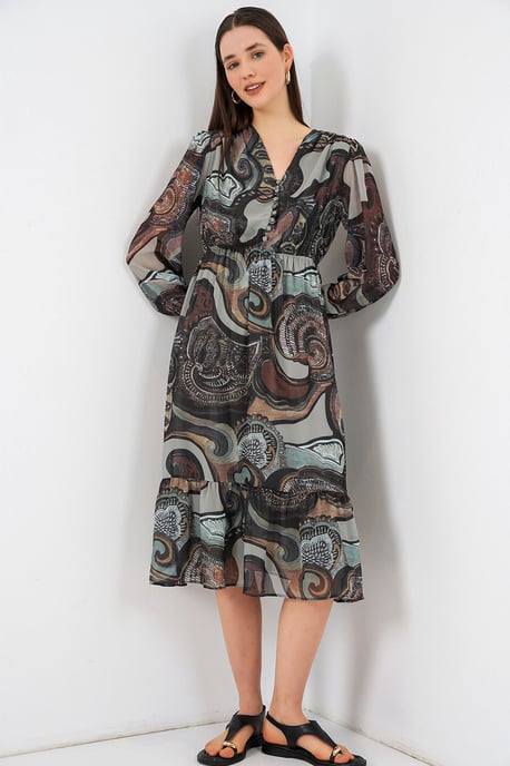 V-hals Midi-jurk met knoopsluiting - Image 3