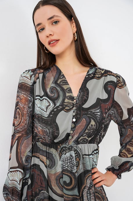 V-hals Midi-jurk met knoopsluiting - Image 4