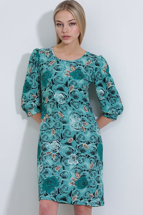 Geborduurde Bloemen Midi Jurk met Driekwart Mouwen - Image 1