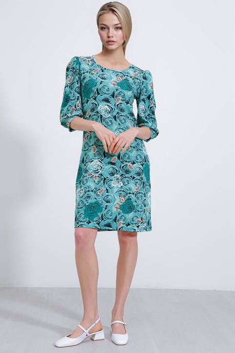 Geborduurde Bloemen Midi Jurk met Driekwart Mouwen - Image 3