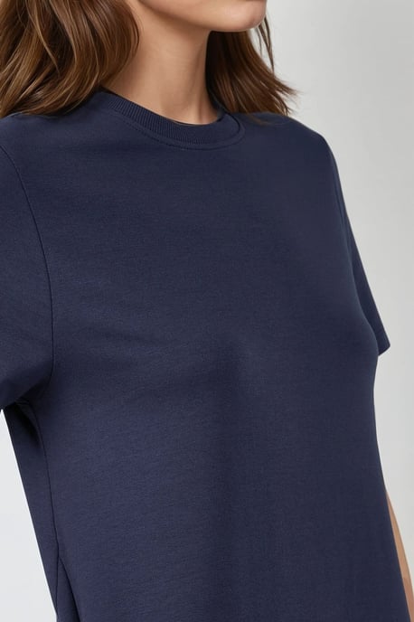 Crew Neck Korte Mouwen Basis Midi Jurk - Image 2