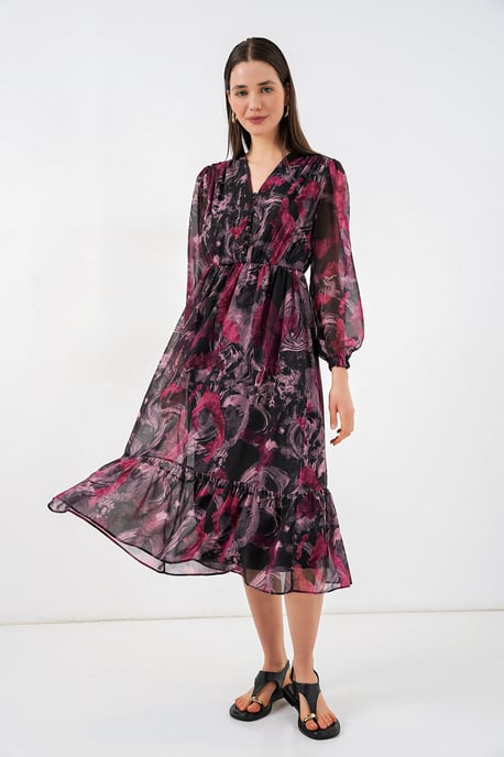 V-Neck Midi Dress with Button Closure - Image 3