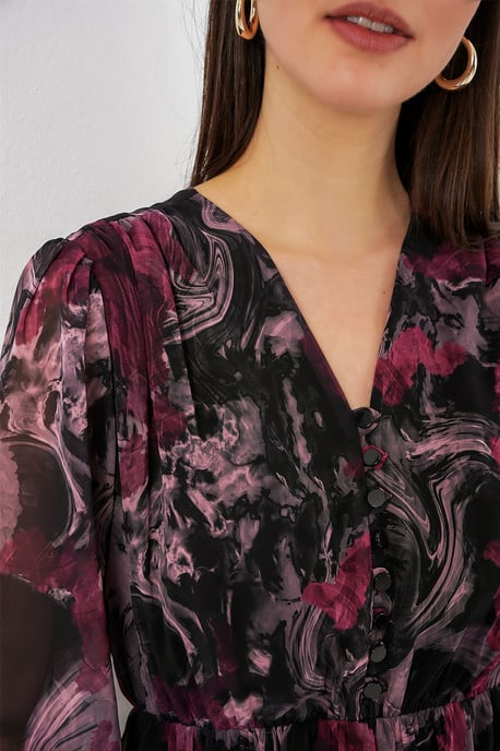 V-Neck Midi Dress with Button Closure - Image 4